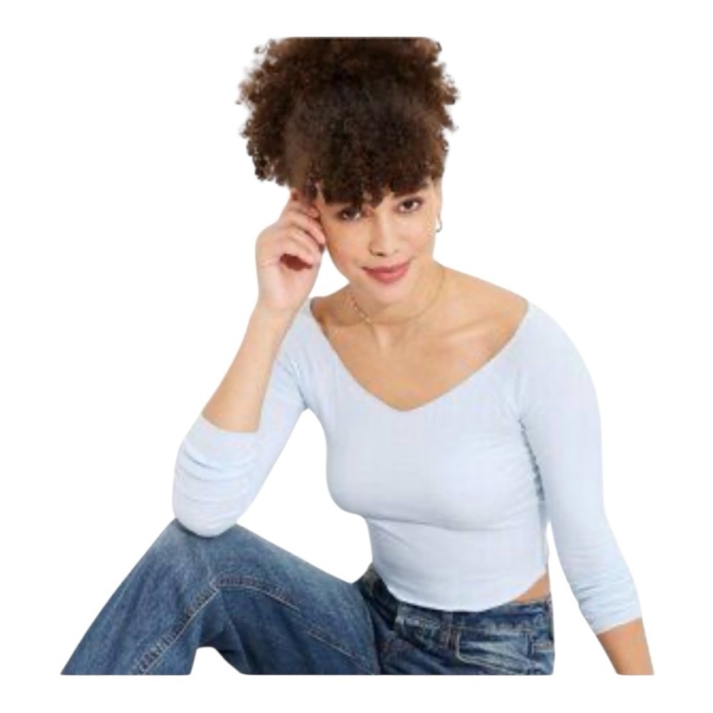 NWT Wild Fable Light Blue V Neck Long Sleeve Top XXS